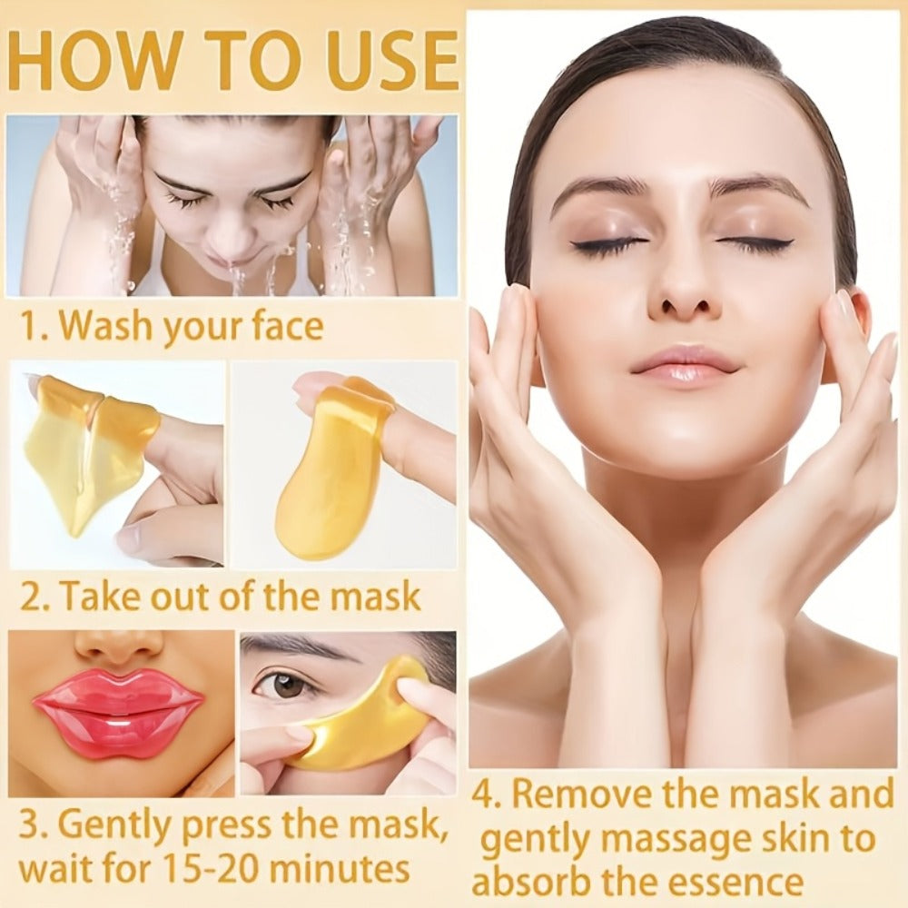 Hyaluronic Acid Eye & Lip Mask Patches, Overnight Sleeping Mask Set for Deep Moisture, Anti-Dry, Plumping & Smoothing