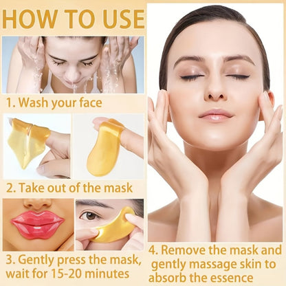 Hyaluronic Acid Eye & Lip Mask Patches, Overnight Sleeping Mask Set for Deep Moisture, Anti-Dry, Plumping & Smoothing