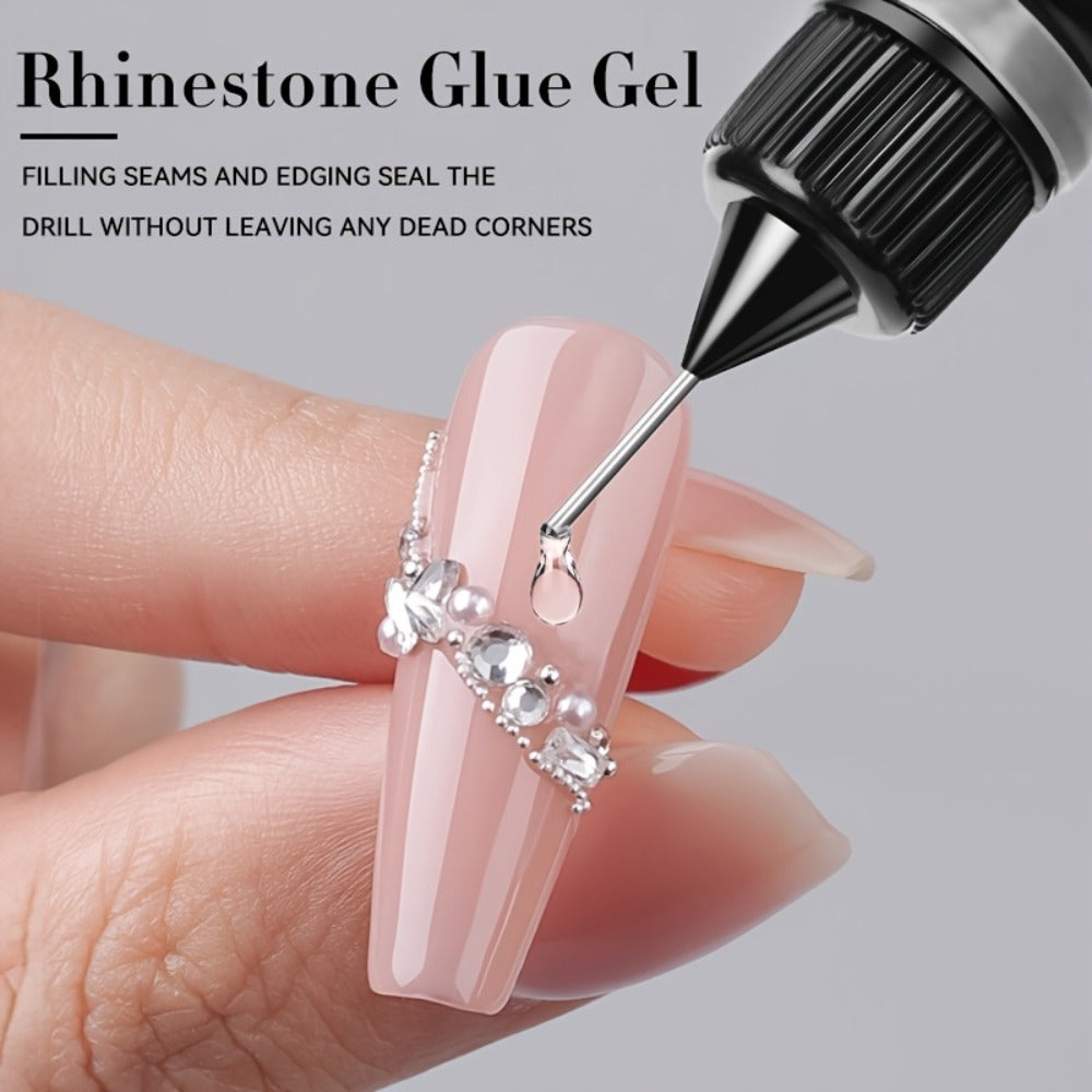 Nail Rhinestone Adhesive Gel 2pcs 0.34oz Clear Sticky Glue for 3D Nail Art Gems Charms Crystals Drill Jewelry