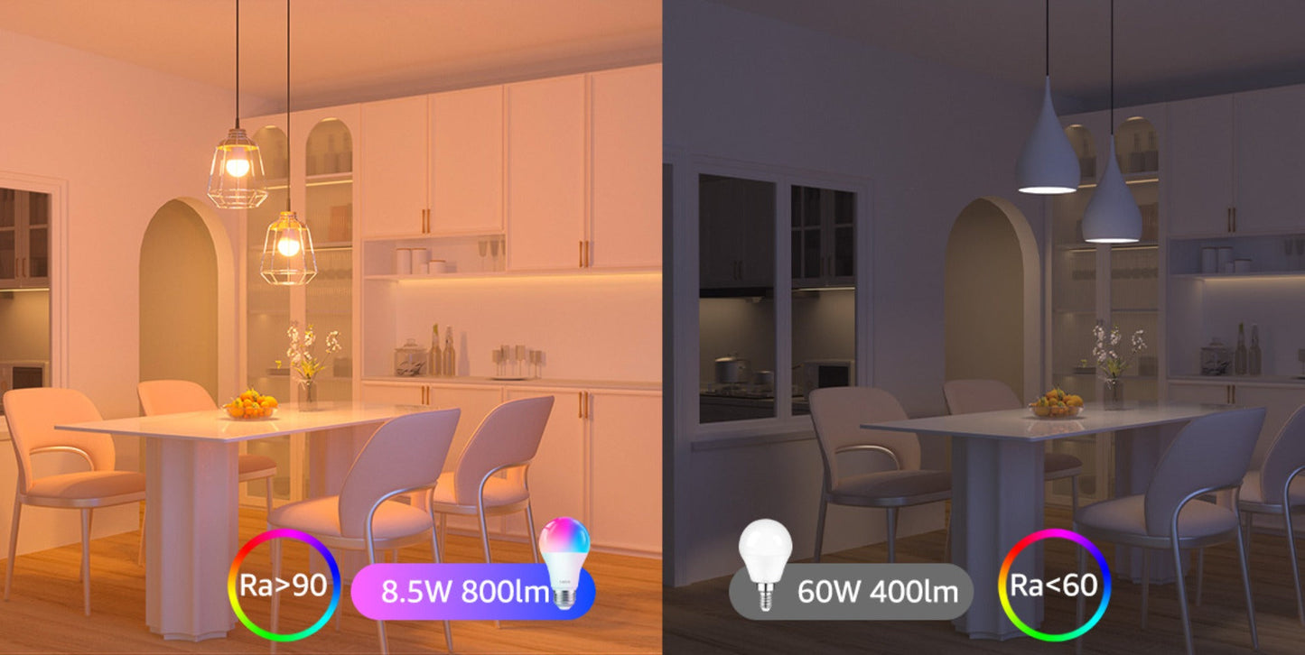 A19 E26 Wi-Fi Smart Light Bulbs with RGB Color and White Modes in Two-, Four- or Six-Bulb Packs