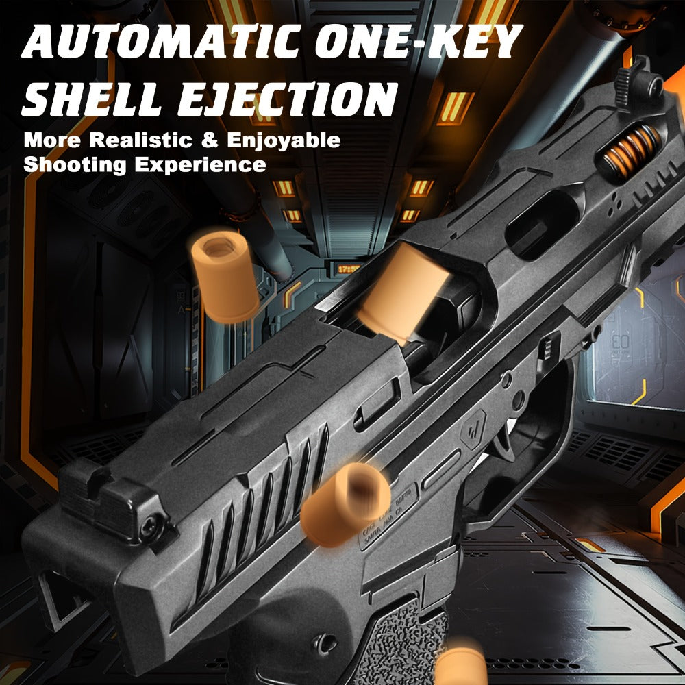 Bullet Toy Gun Pistol with Ejecting Shells & 100 Bullets, Semi- Rapid Fire Foam Blaster for Kids Boys Ages 6+
