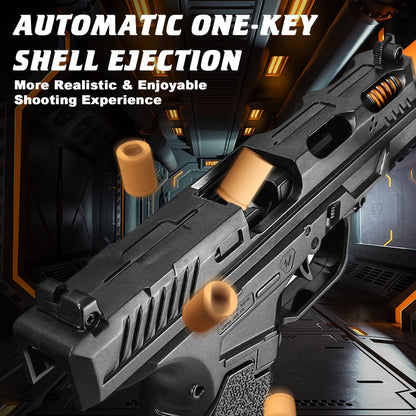 Bullet Toy Gun Pistol with Ejecting Shells & 100 Bullets, Semi- Rapid Fire Foam Blaster for Kids Boys Ages 6+