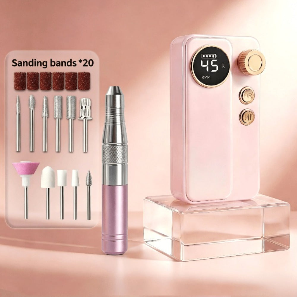 Cordless Electric Nail Drill Machine Rechargeable Professional E-File 11 Bits 20 Sanding Discs High Speed Acrylic Gel Natural Nails