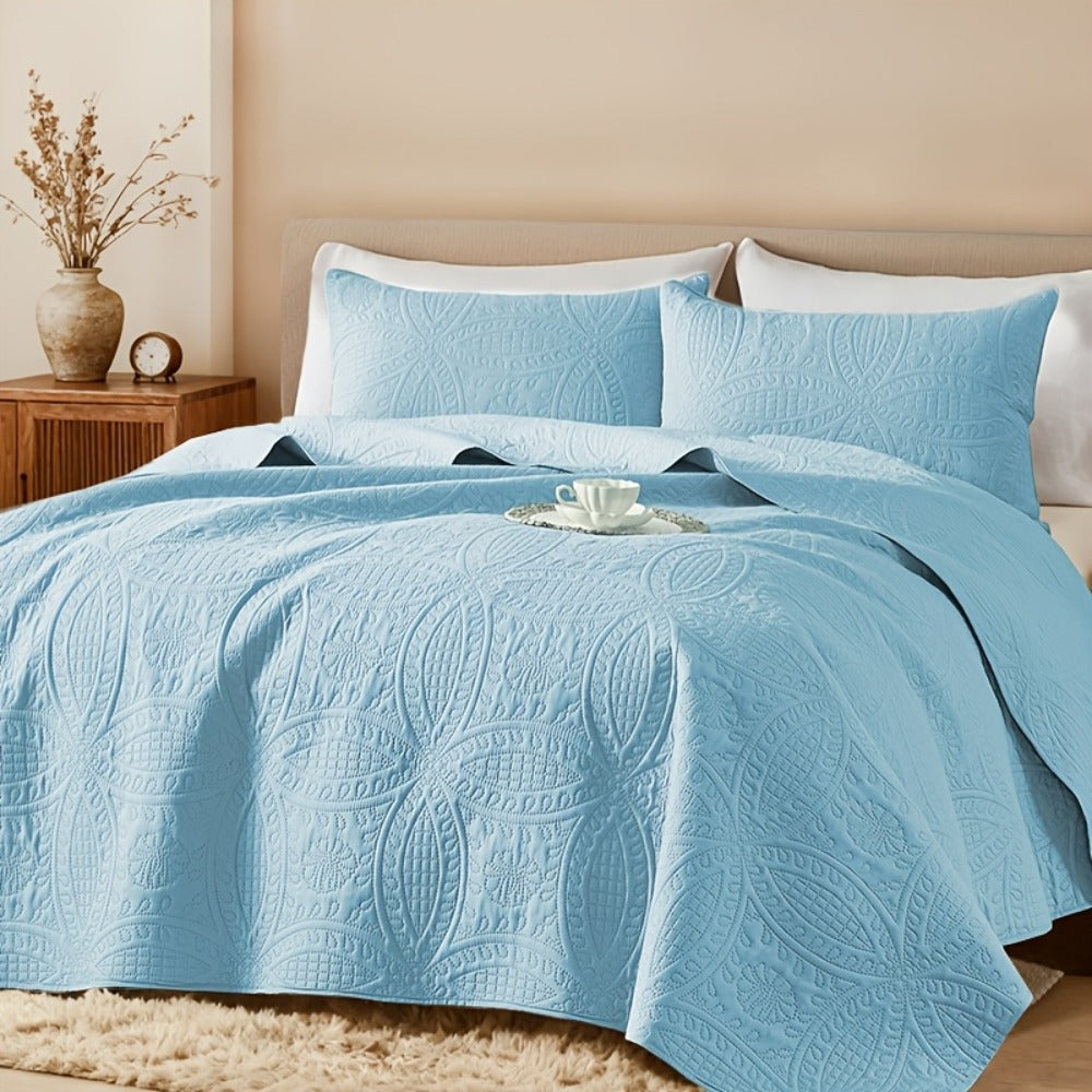 Quilt Coverlet Set 2-3 Piece Lightweight Microfiber Bedspread Coin Pattern Soft Skin-Friendly Anti-Allergy Machine Washable Twin Full Queen