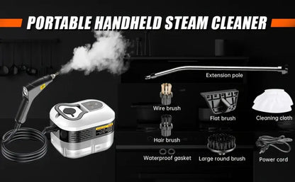 Portable Steam Cleaner High Pressure High Temperature with 3 Brush Heads Handheld Steam Cleaner for Bathroom Kitchen Furniture Car Home