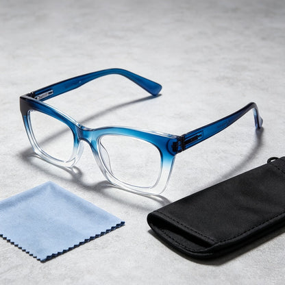 Reading Glasses – Three-Pair Square Reader Set with Spring Hinges, Cloths and Bags with Multiple Strength and Color Options
