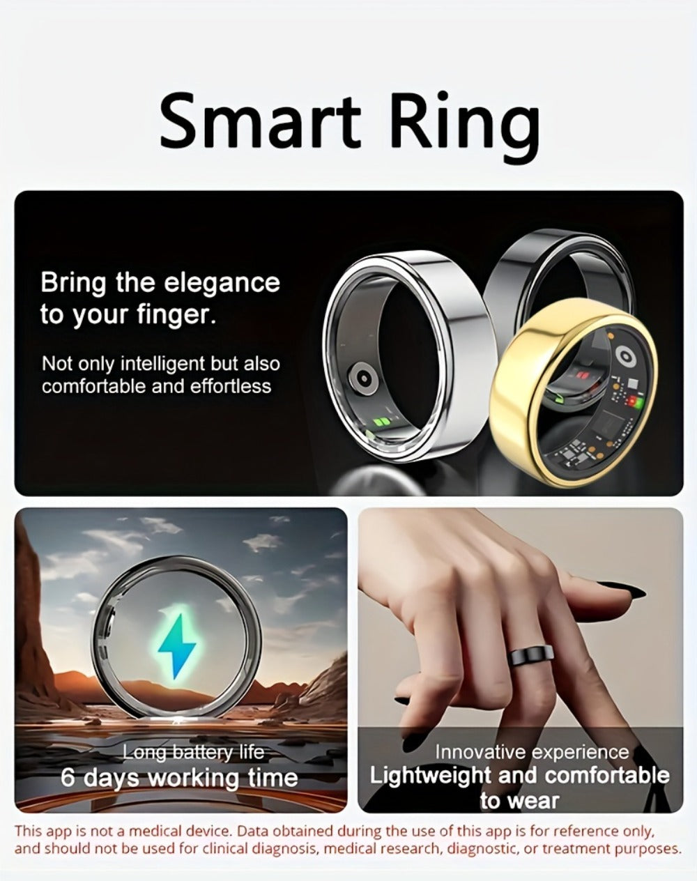 R18 Smart Ring Activity Tracker with 20+ Workout Modes – Sleep & Stress Monitor, Heart Rate, iPhone & Android Compatible, USB Charging