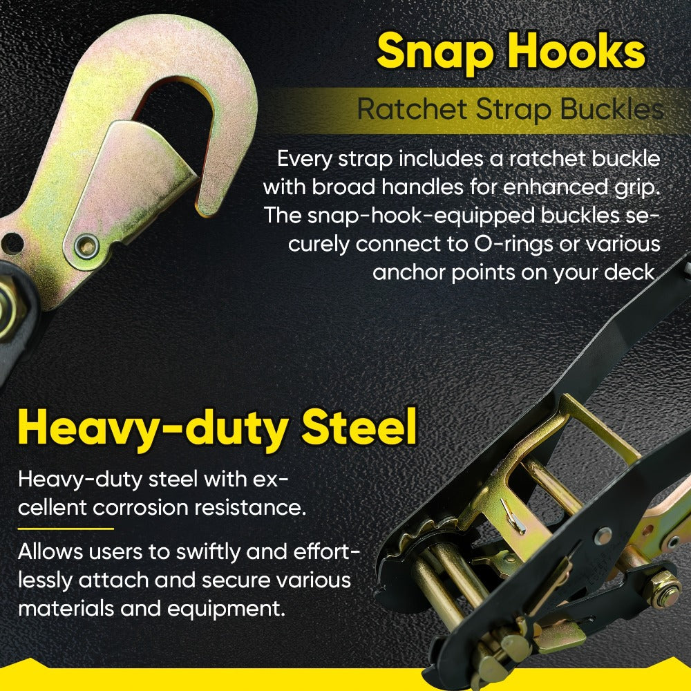 Wheel Straps Ratchet Tie Down 4-Pack 9, 900 lb Break Strength 2"x96" with Snap Hooks Anti-Slip Design – Heavy Duty UTV ATV SUV Truck Car