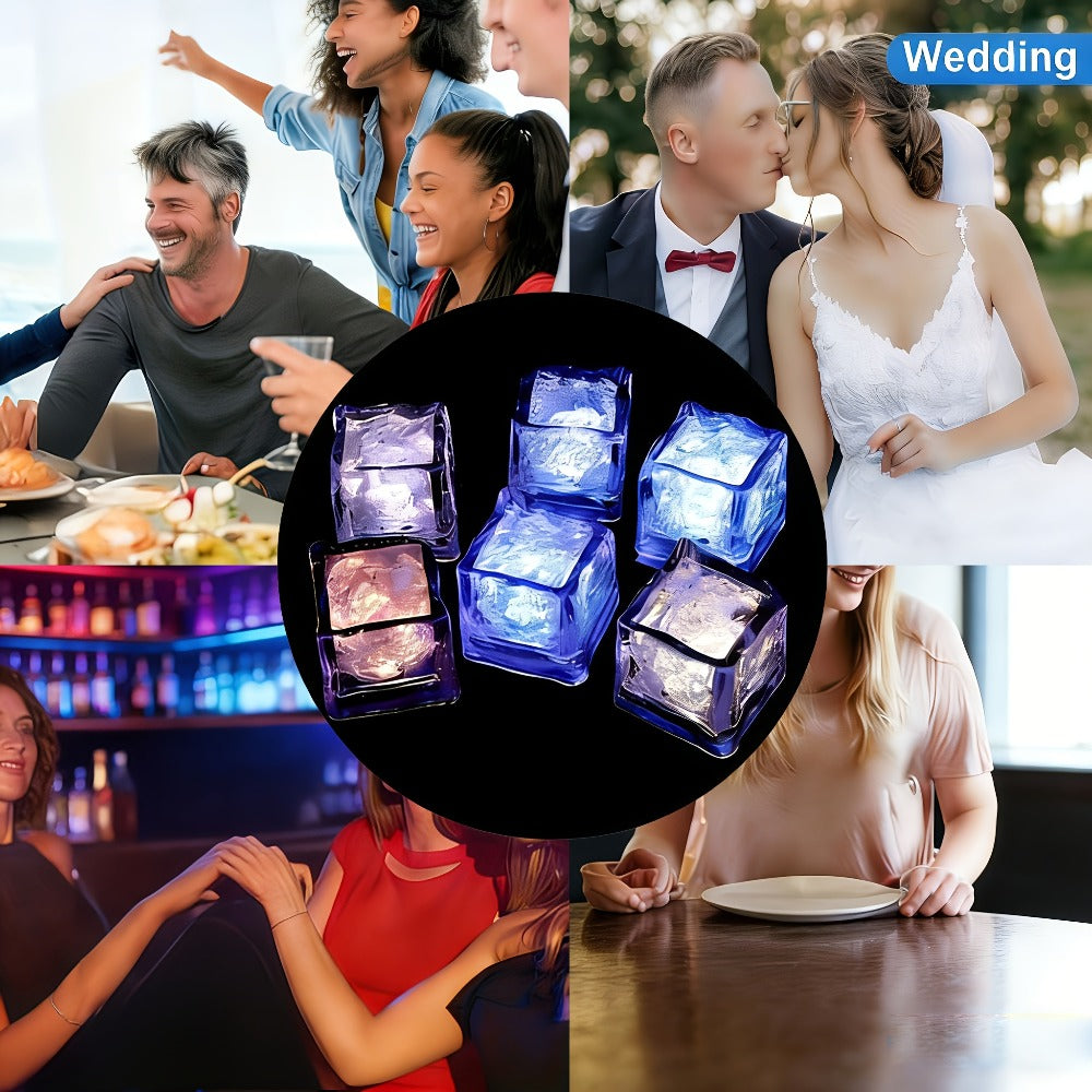 LED Ice Cube Lights Reusable Mixed Color, Flashing Sensory Light-Up Ice Cubes for Bar, Party & Wedding Decoration