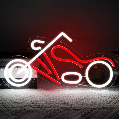 Motorcycle Outline LED Neon Sign with 41 x 22 cm Panel, 5V USB Power, Chain and Adhesive Hooks