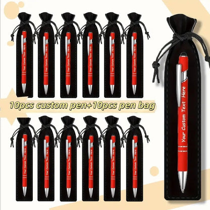 Custom Ballpoint Pens with Pencil Pouch Bulk Set, Personalized Ballpoint Pen Pack for Corporate Gifts