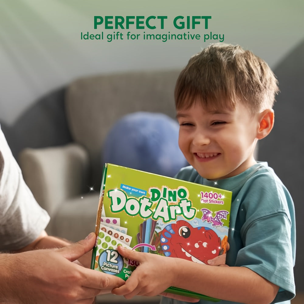 Dinosaur Dot Sticker Art Kit with 12 Picture Canvases and More Than 1, 400 Colored Dot Stickers