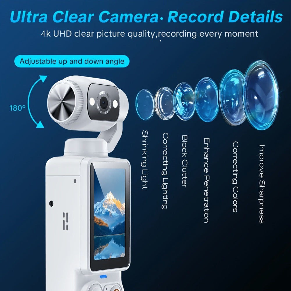 UHD Pocket Camera with 180° Rotating 1.9" Screen, 2000mAh Battery, Webcam Function, USB-C Charging, 32GB Memory Card Included