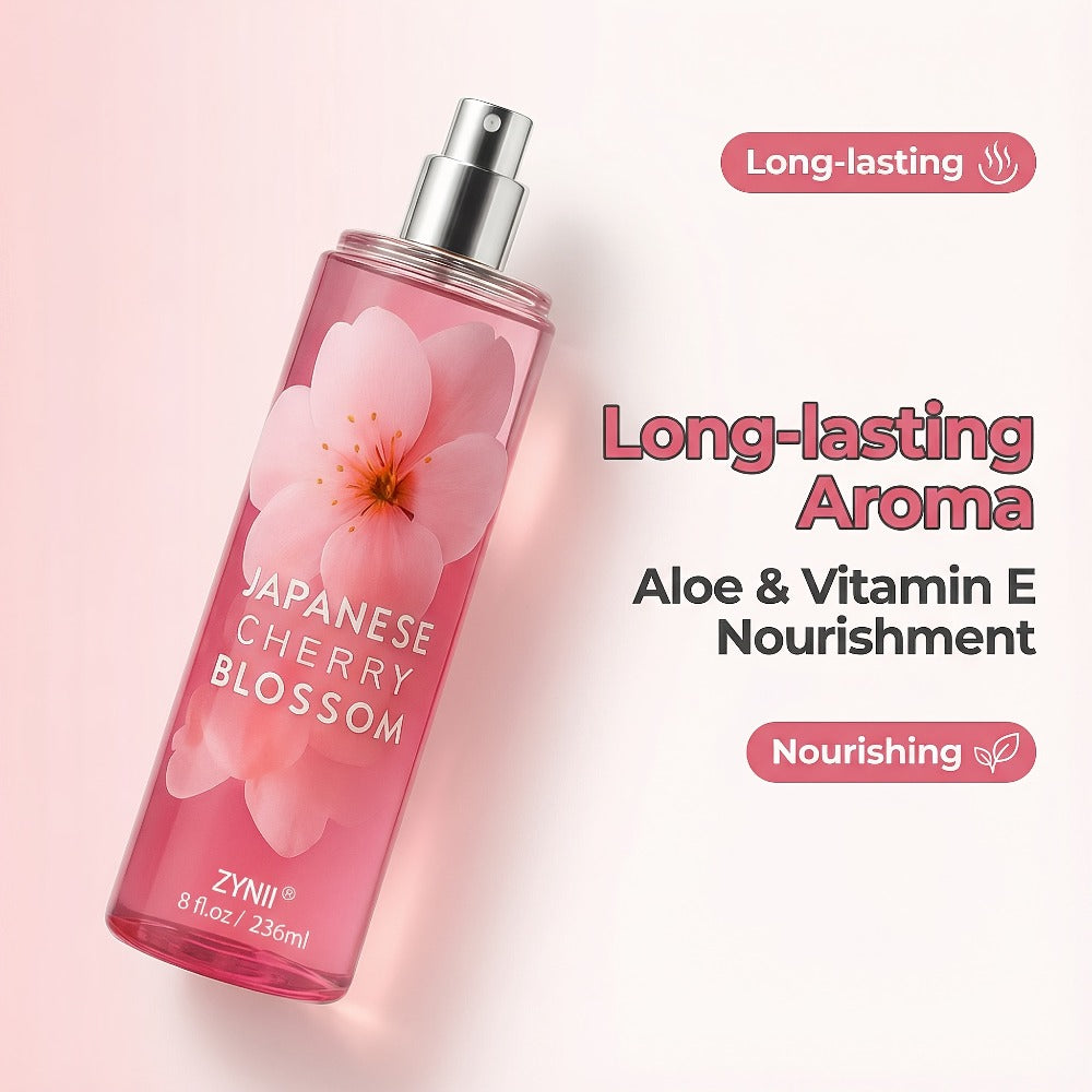 Cherry Blossom Body Mist for Women, Pheromone-Infused Sakura & Rose Fruity Floral Scent, 7- Spray