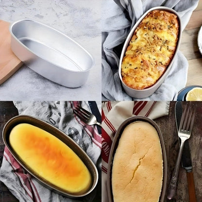 Nonstick Oval Cheese Bread Pan Set of 2, Aluminum Baking Pan for Bread, Cake and Meat, Oven Safe Loaf Mold for Home and Bakery