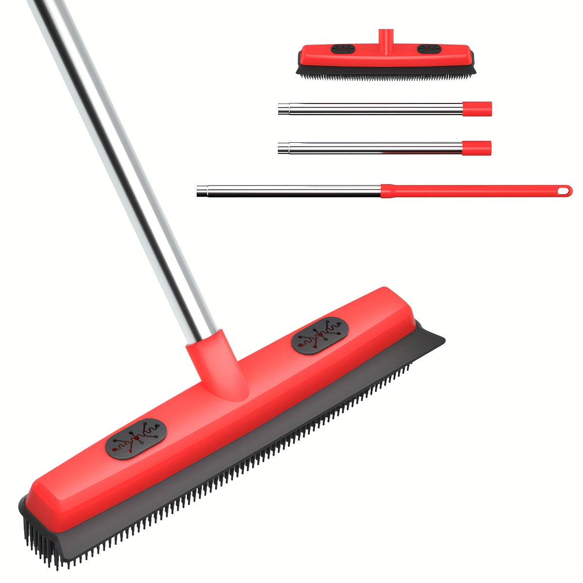Pet Hair Removal Broom 2-in-1 Silicone Rubber Bristle Broom & Squeegee – Anti-Static Pet Fur Cleaner for Carpet, Hardwood & Tile Floors