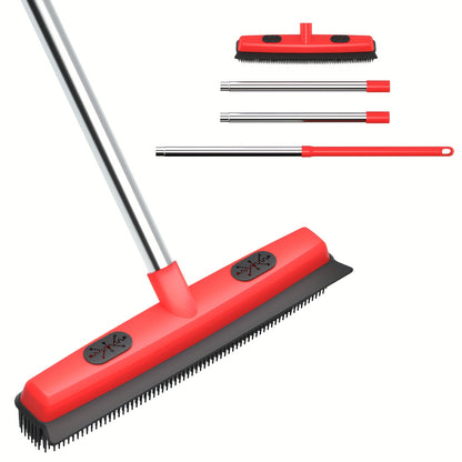 Pet Hair Removal Broom 2-in-1 Silicone Rubber Bristle Broom & Squeegee – Anti-Static Pet Fur Cleaner for Carpet, Hardwood & Tile Floors