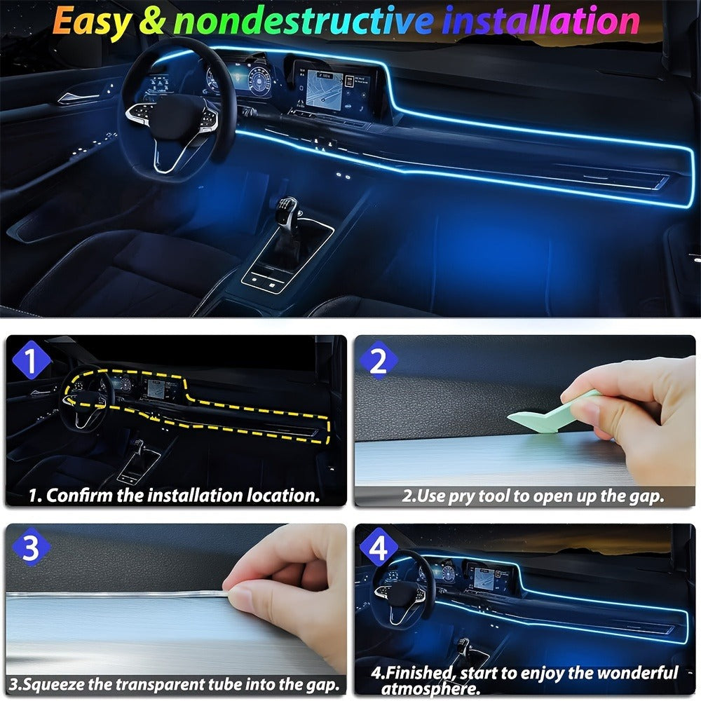 Car Interior Fiber-Style Ambient Light Kit with 5-in-1 Remote or 196.85-Inch App-Control Checkout Options