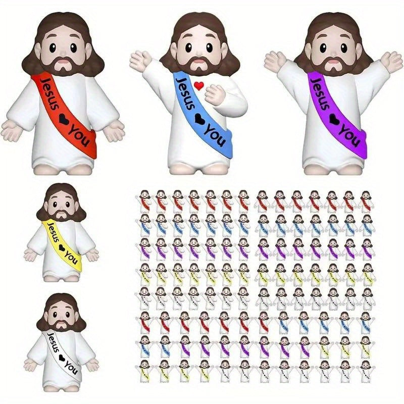 Mini Christian Statues Bulk 50pcs God Bless You Colorful Crosses Vintage Religious Figurines for Entryways, Bedrooms and Living Spaces