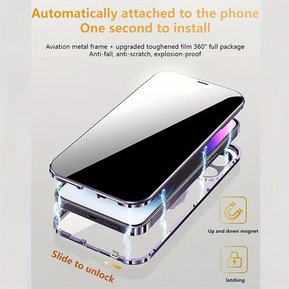 Phone Case Privacy-Panel Double-Sided Tempered Glass Cover with Snap Lock and Kickstand for iPhone 15 Models