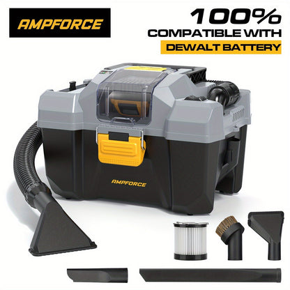 Cordless Wet Dry Vacuum 20V 2 Gallon - Powerful Suction Compatible with DeWalt 20V Batteries Long Hose 4 Nozzles Replacement Cartridge