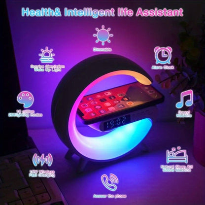 Wireless Speaker Sunrise Alarm Clock with RGB Rhythm Night Light and Fast Wireless Charging in Black or White