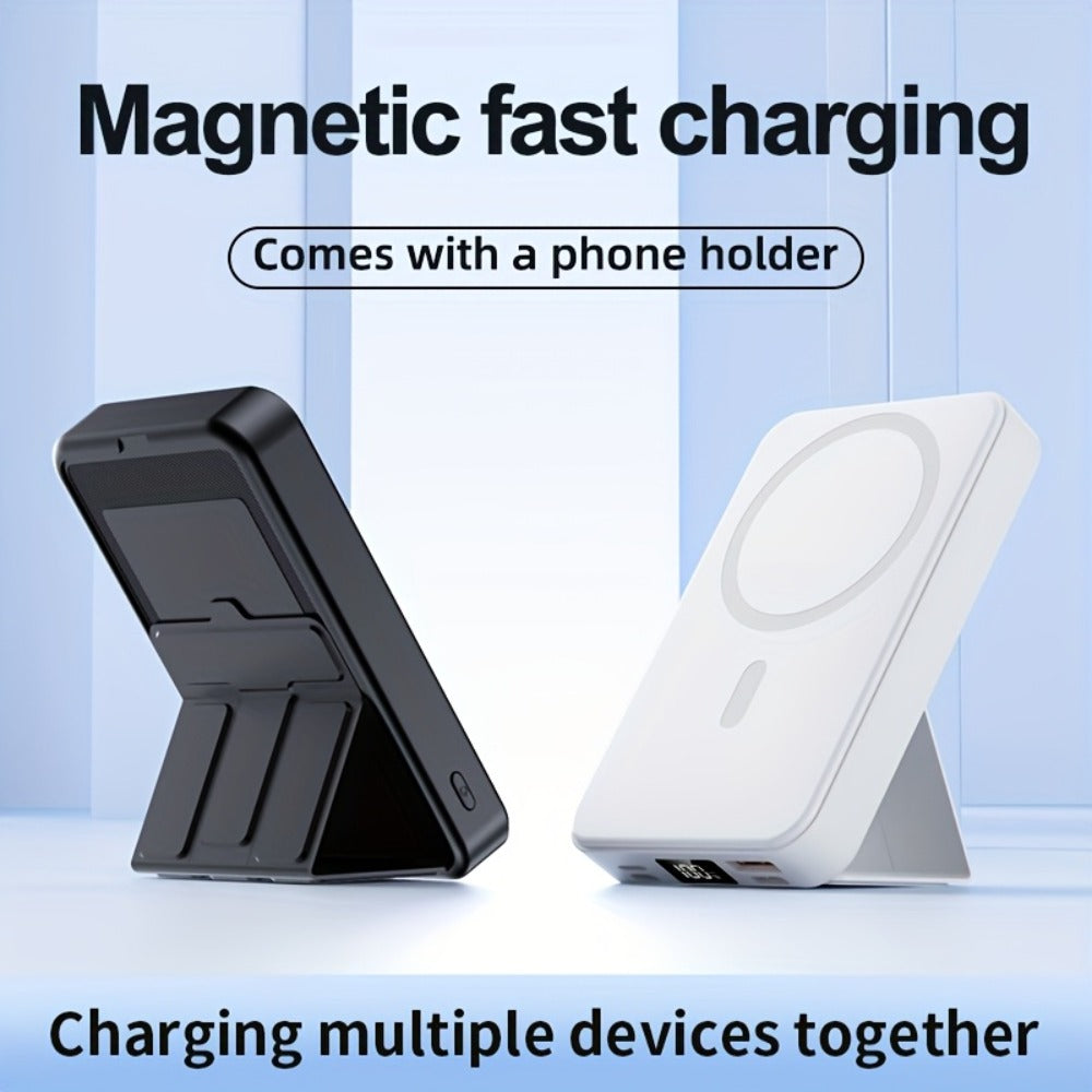 10000mAh Magnetic Power Bank with Folding Kickstand, Percentage Display and Multiple Charging Ports