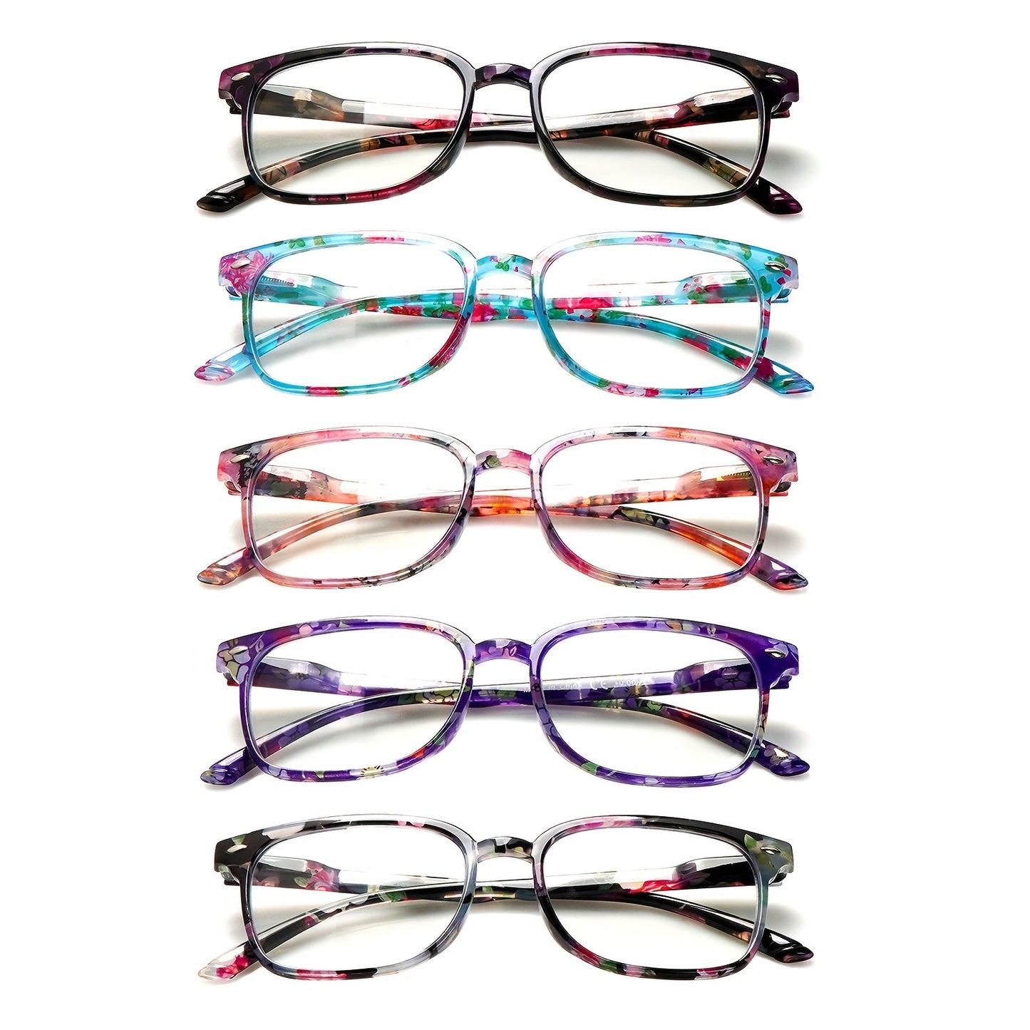 Reading Glasses – Five-Pair Multicolor Reader Set with Adjustable Spring Hinges with Multiple Strength and Color Options