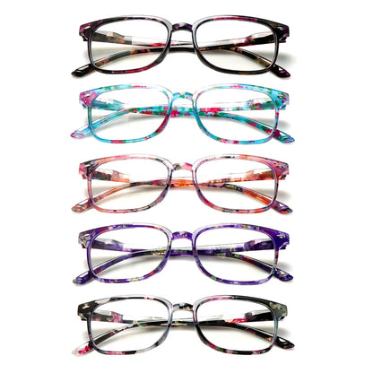 Reading Glasses – Five-Pair Multicolor Reader Set with Adjustable Spring Hinges with Multiple Strength and Color Options