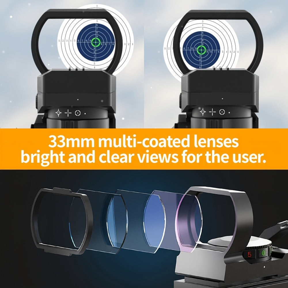 Red Green Dot Sight 33mm with 4 Reticle Modes – Dual Illuminated Rifle Scope, 1x Magnification, 1 MOA Adjustment