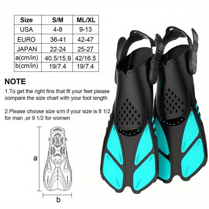 Adjustable Snorkel Diving Fins with Anti-Slip Lace-Up Design – Lightweight PP/TPR Open Heel Fins for Snorkeling Freediving Scuba Diving