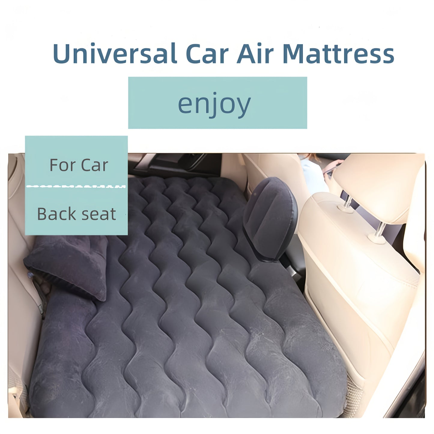 Back-Seat Car Inflatable Mattress with Two Pillows, Air Pump and Carry Bag in Black or Dark Blue