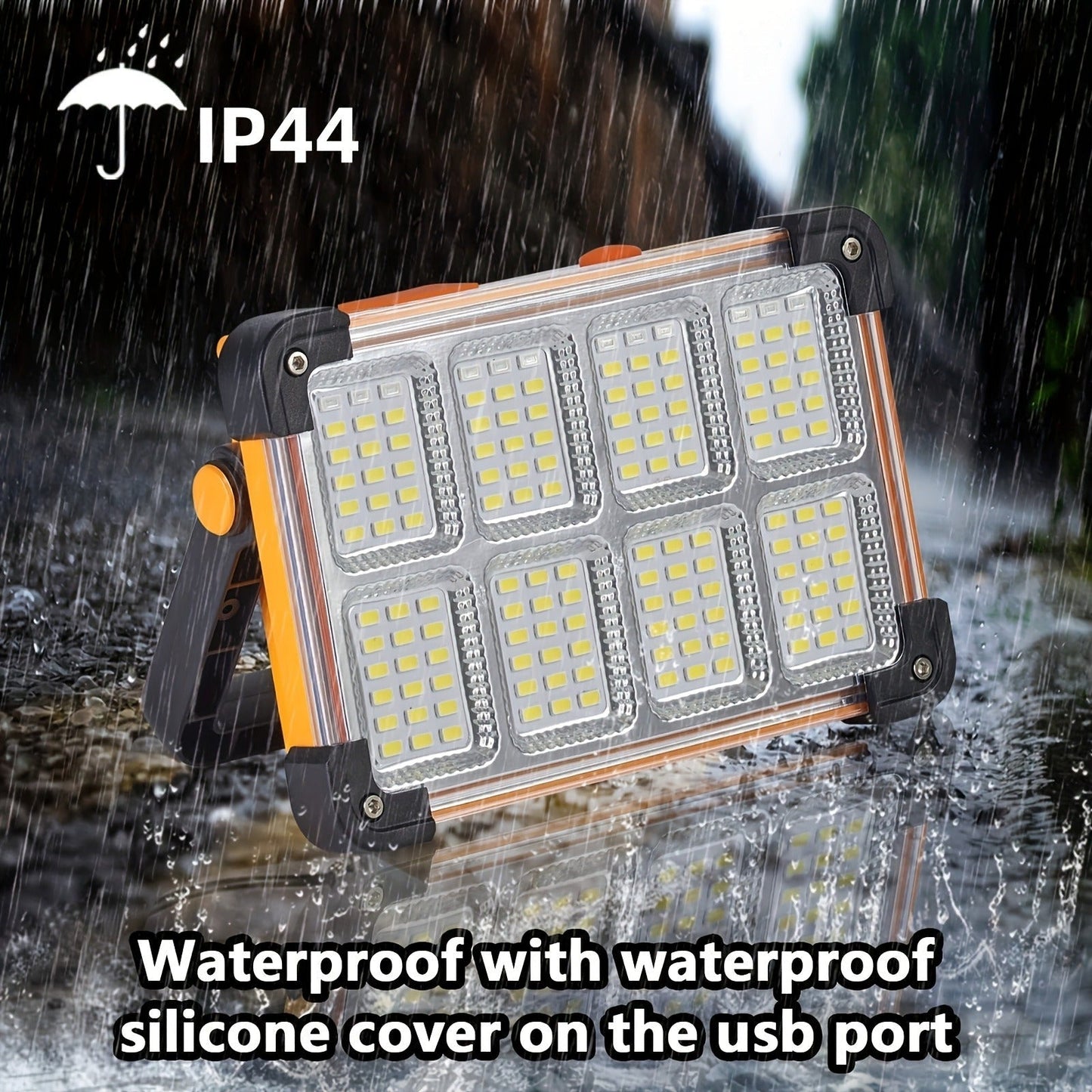 Solar Rechargeable LED Floodlight Flashlight, IP44 Waterproof 4500 Lumens Ultra-Bright Portable Camp Light