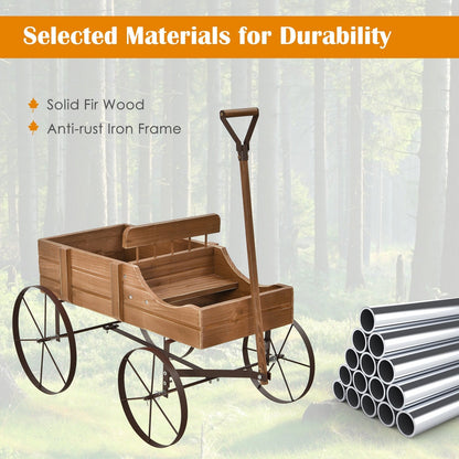 Wooden Flower Stand with 4 Wheels, Rolling Plant Trolley for Garden, Balcony & Terrace, for Garden, Patio and Yard Use