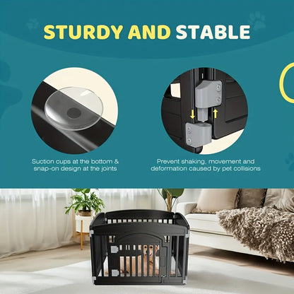 Dog Pen 4 Panel with Non-Slip Bottom & Safety Locking Door – Portable Expandable Indoor Outdoor Pet Pen for Medium Dogs & Puppies