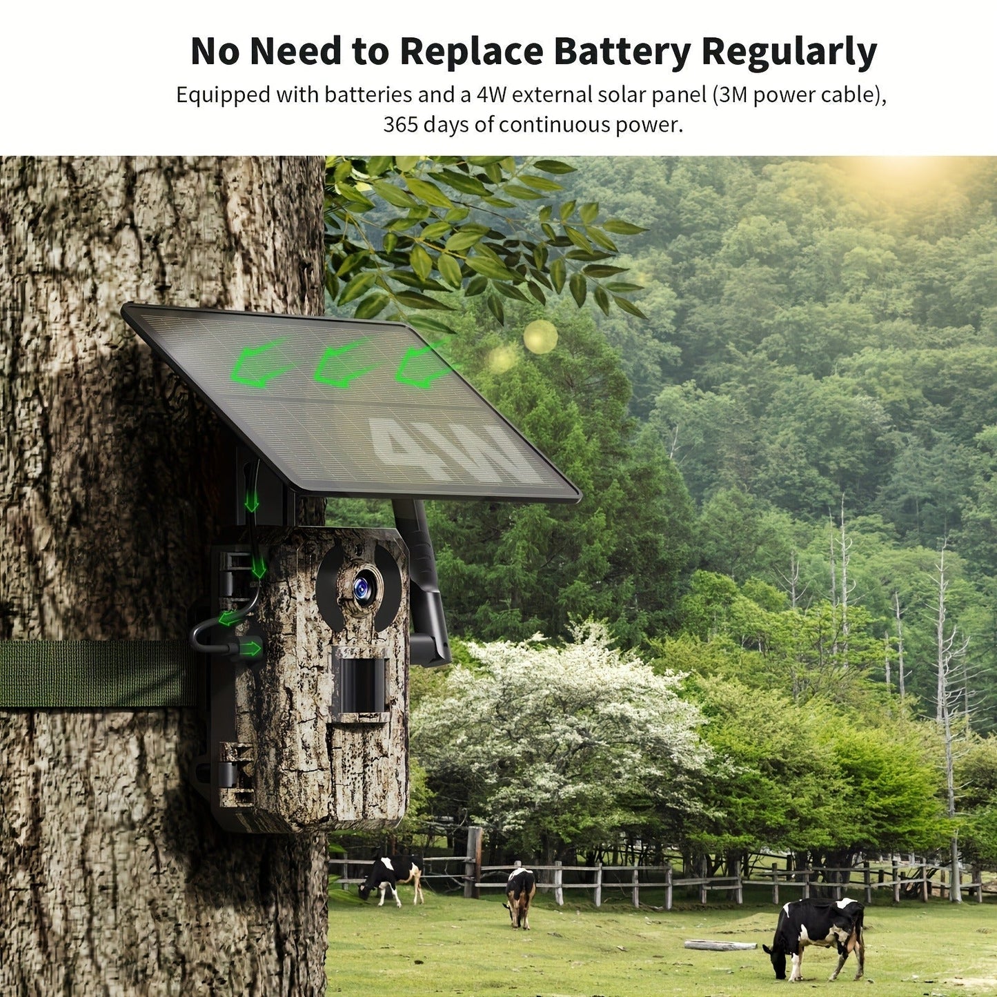 Solar Powered Trail Camera 4K Cellular – 4G LTE No WiFi, 0.2s Trigger, 82ft Night Vision, 120° Wide Angle