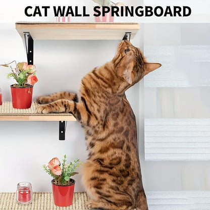 Wall-Mounted 40x30cm Cat Shelf with Beige Sisal Mat, 2cm Wood Platform and Two Metal Brackets