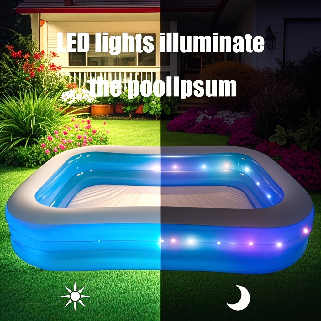 Inflatable Swimming Pool Glow Night Light PVC Reinforced Thickened Fast Setup Outdoor Backyard Party Pool for Adults Kids Family