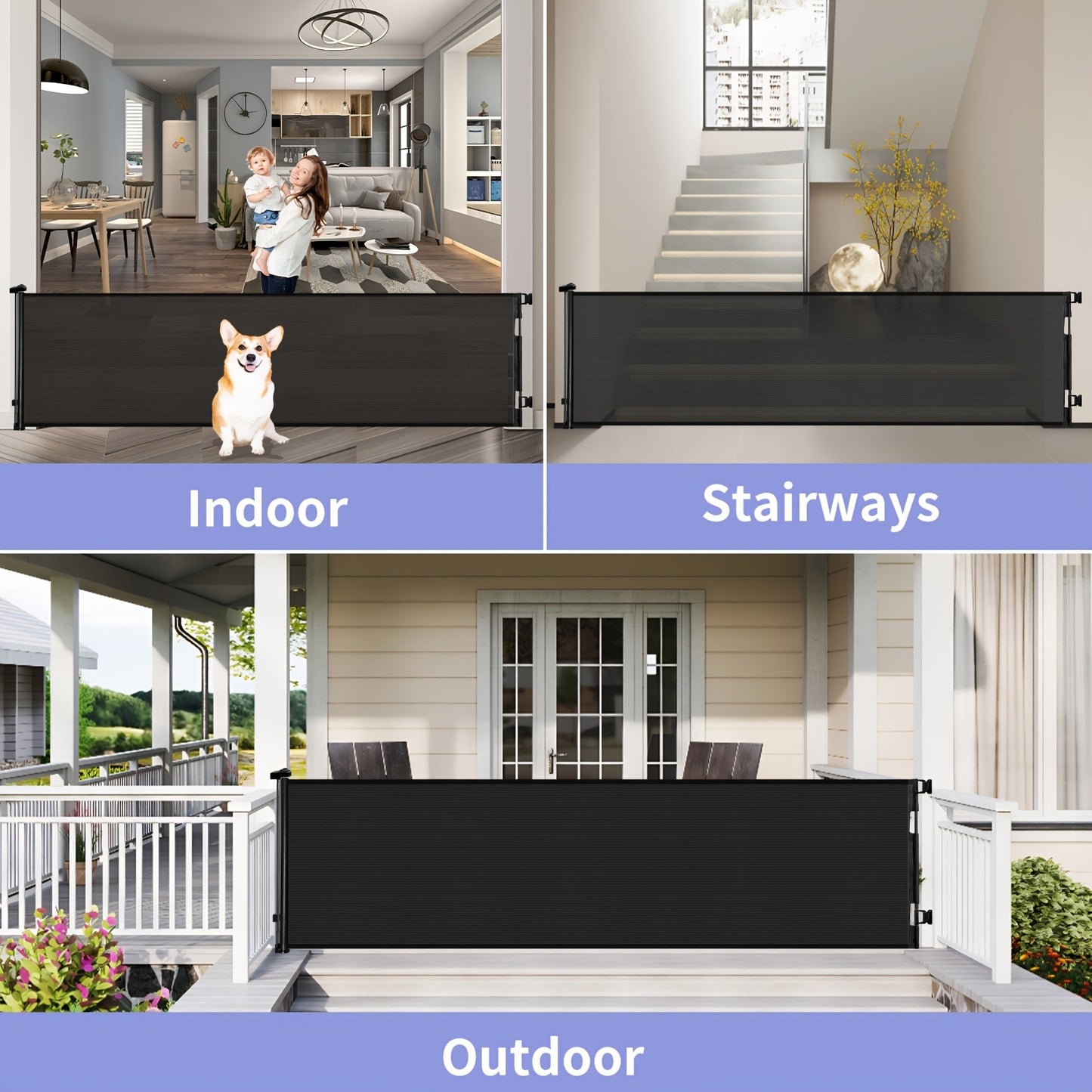 Retractable Baby Gate & Mesh Dog Gate – Extends 55" to 197" Wide, Child Safety Gate for Doorways Stairs Hallways, Indoor & Outdoor Use