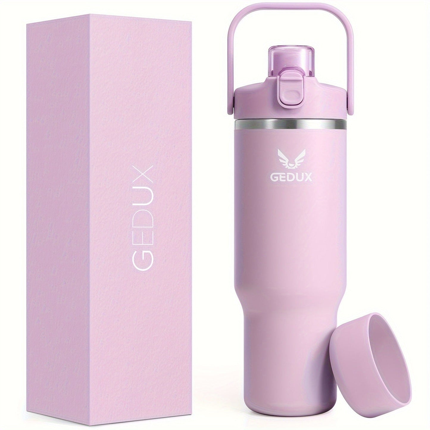 Handled Stainless Steel Tumbler with Flip Straw and Chug Lid, Silicone Boot, Pink or Black-Red Finish