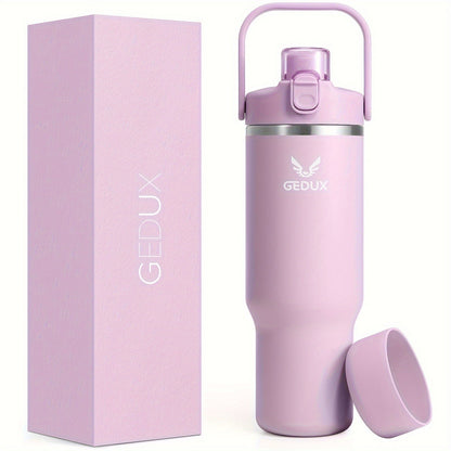 Handled Stainless Steel Tumbler with Flip Straw and Chug Lid, Silicone Boot, Pink or Black-Red Finish