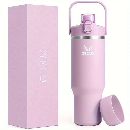 Handled Stainless Steel Tumbler with Flip Straw and Chug Lid, Silicone Boot, Pink or Black-Red Finish