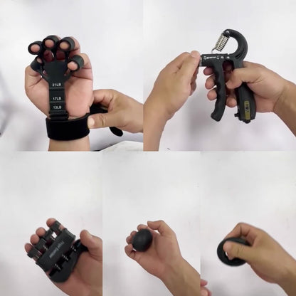 Grip Strengthener Set 5pcs – Adjustable Hand Grip Trainer with Counting, Finger Exerciser, Finger Stretcher