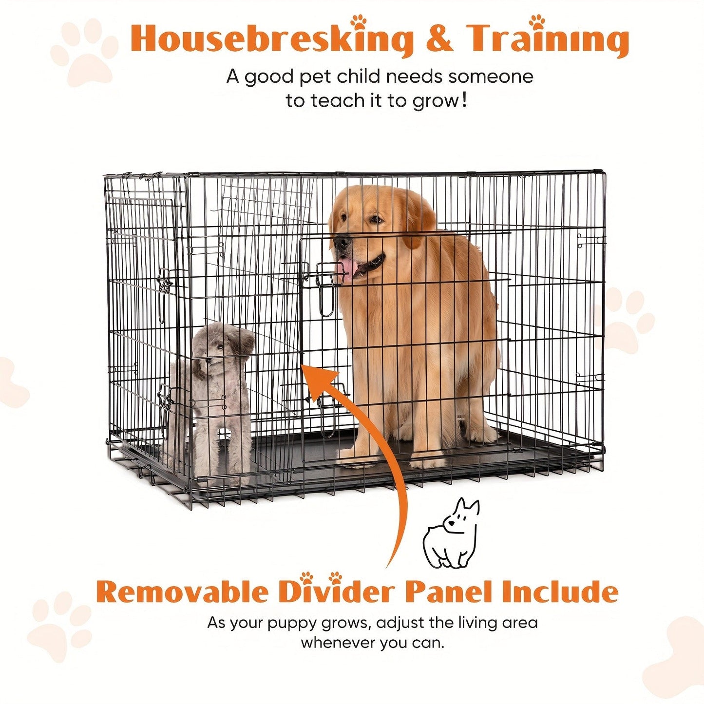 36-Inch Folding Wire Dog Crate with Two Door Accesses, Divider Panel, Removable Tray and Top Handle