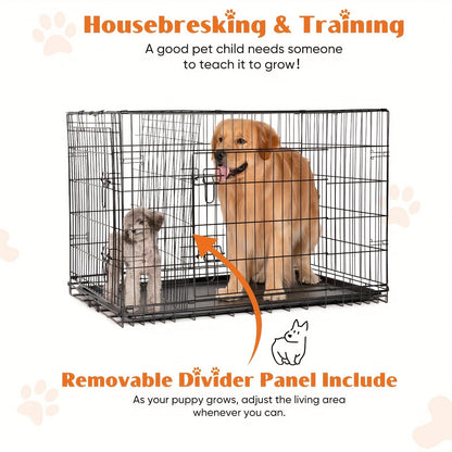 36-Inch Folding Wire Dog Crate with Two Door Accesses, Divider Panel, Removable Tray and Top Handle