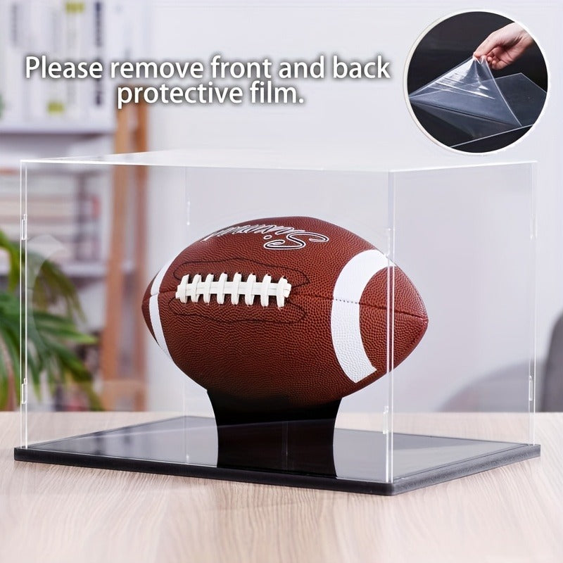 Acrylic Football Display Case Clear Crystal Box with Removable Football Stand Detachable Easy Assembly Memory Storage Display Box for Full