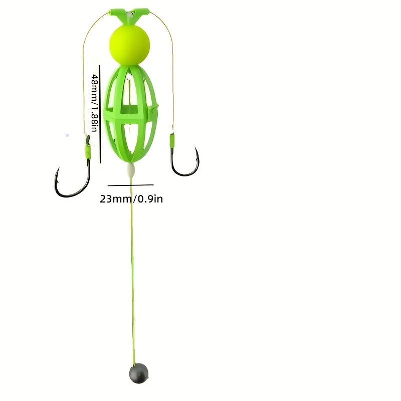 Fishing Hook Cage Set 3pcs Anti-Snag Double Hook Rig with Non-Twist Explosive & Flip Hooks – Carbon Steel Green Lure Fishing Bottom Hanging