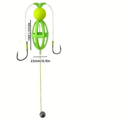 Fishing Hook Cage Set 3pcs Anti-Snag Double Hook Rig with Non-Twist Explosive & Flip Hooks – Carbon Steel Green Lure Fishing Bottom Hanging