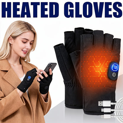 Half-Finger Heated Gloves with Digital Power Display, Three Heat Levels, USB-C Charging and One- or Two-Pair Options