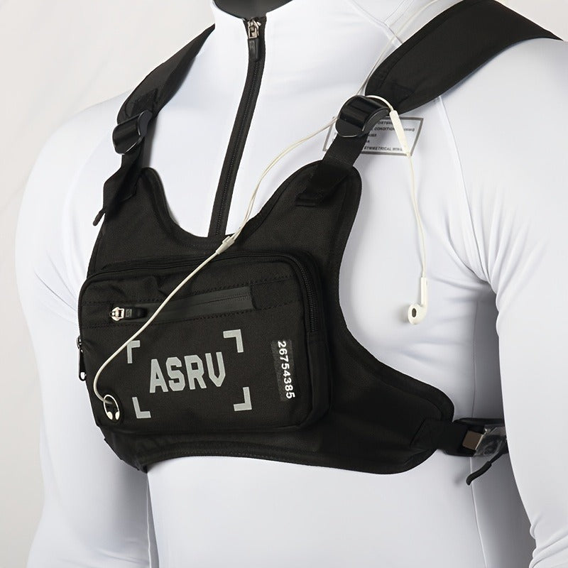 Contrast-Trim Running Vest Chest Pack with Adjustable Harness, Zipper Pockets and White or Black Choice